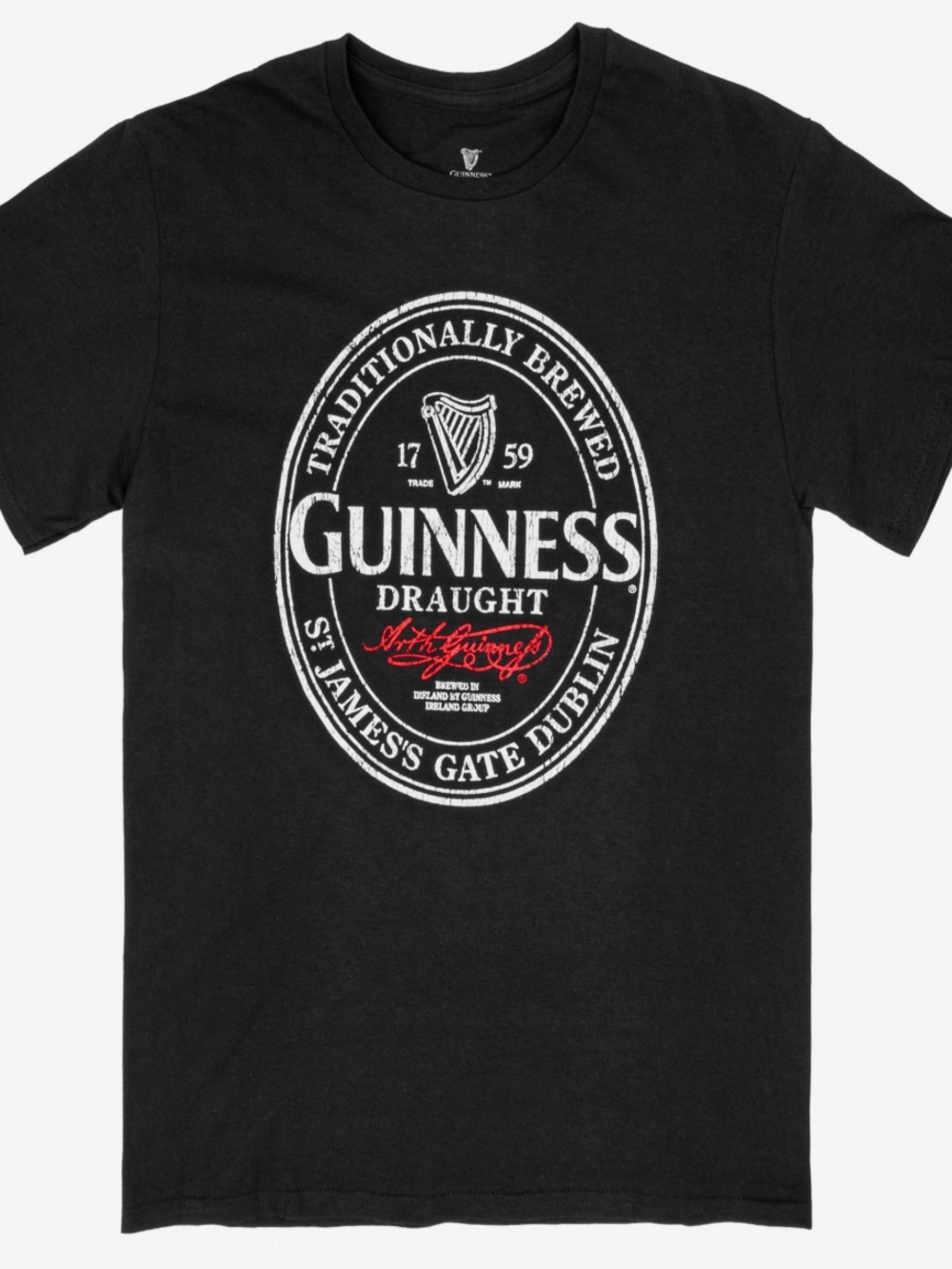 Guinness Black Short Sleeve Logo Tee with White & Red Print a